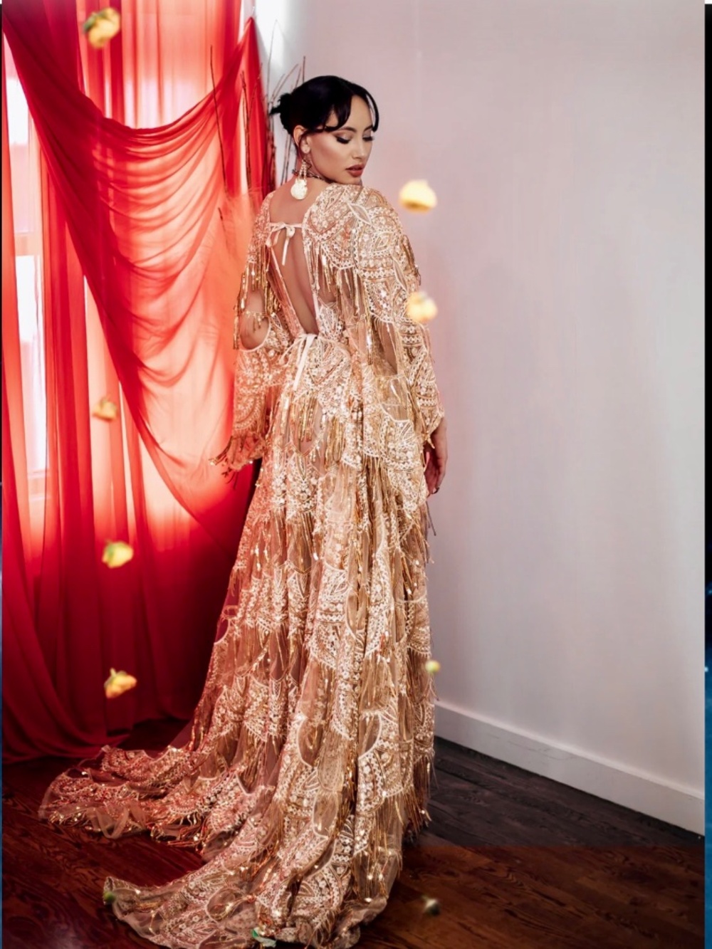 Gold Sequin Fringe Great Gatsby Style Maxi Dress